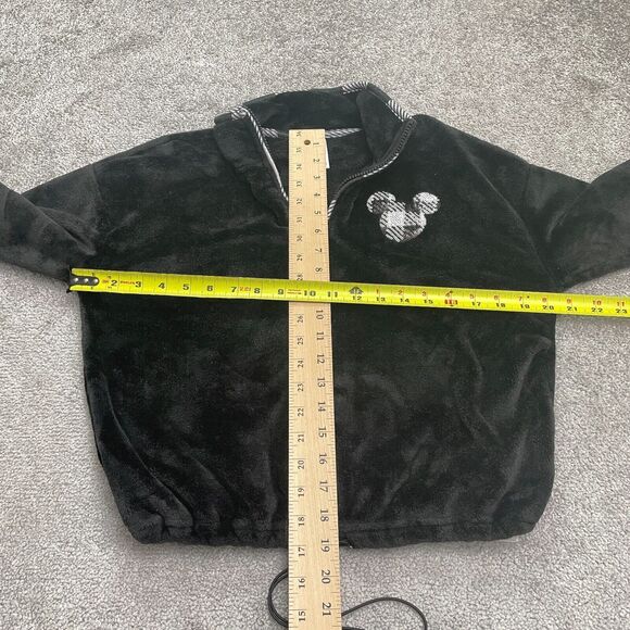Disney Soft Plush Sequin Mickey Mouse Cropped Jacket Womens 2L Black 1/4 Zip - Picture 6 of 13